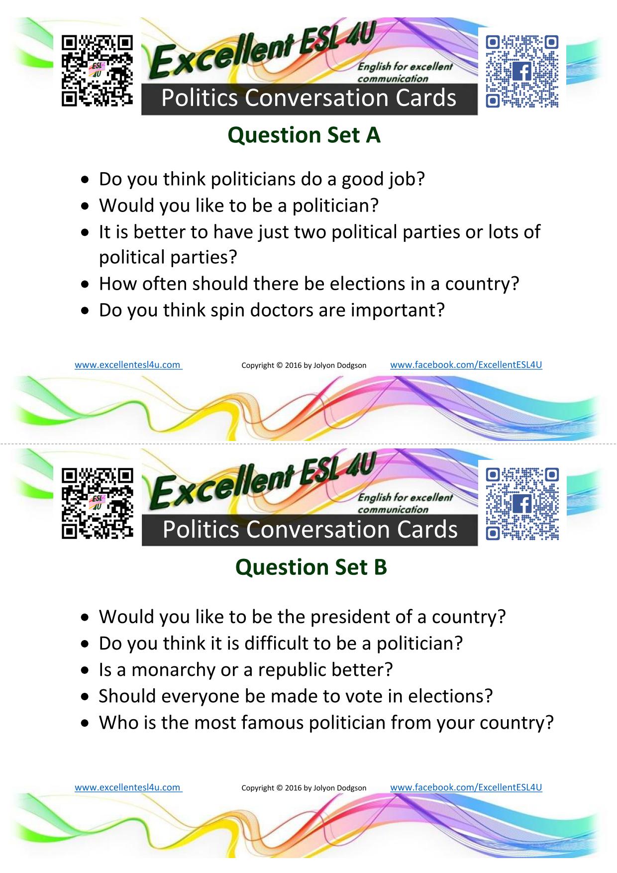 worksheet Political Parties Worksheet esl politics conversation cards jpg exercise 3 topics