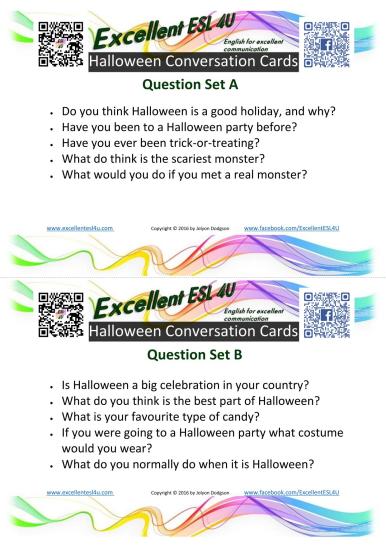 ESL or party game Halloween Speaking Prompts